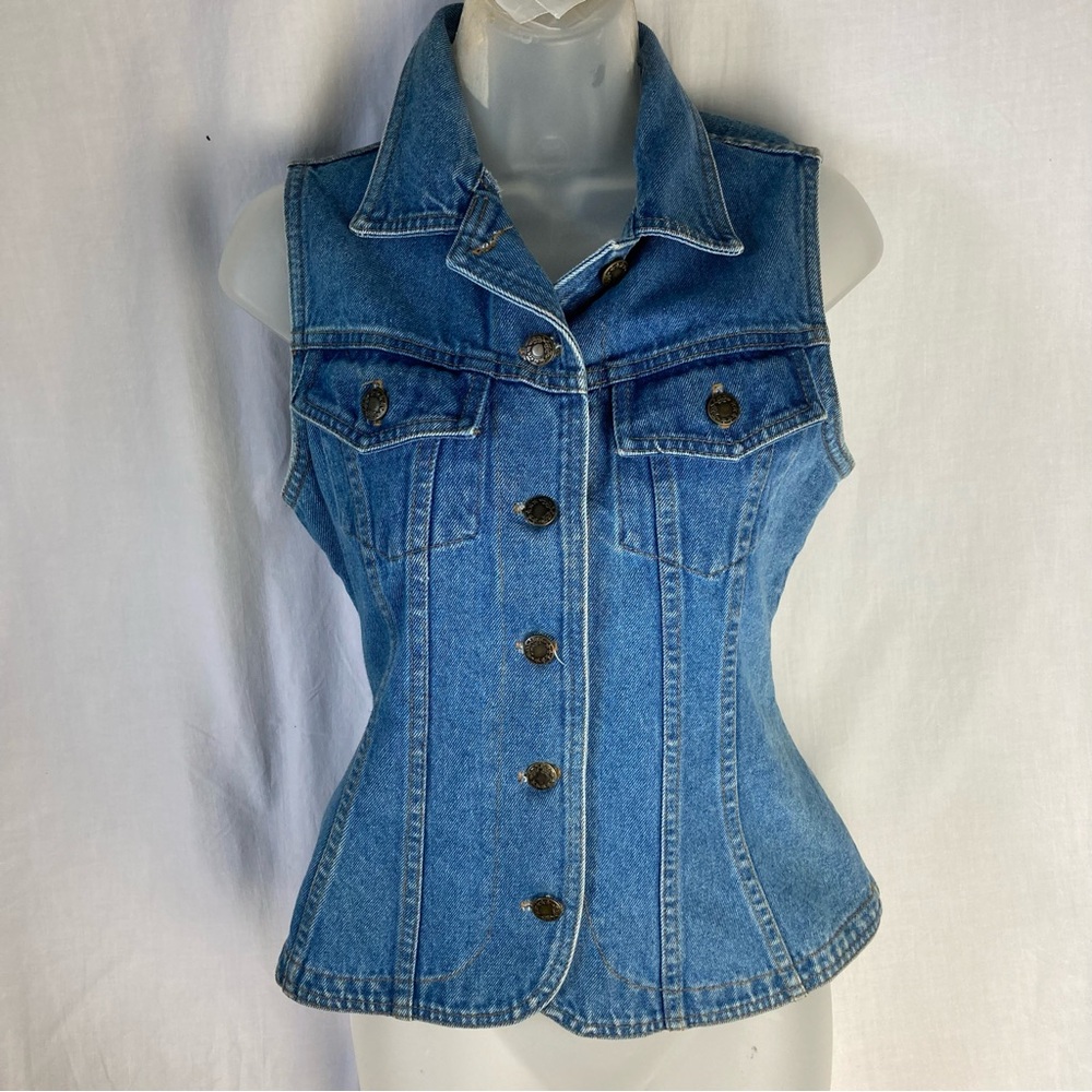 Vintage fitted tapered Blue Denim Western Cowgirl Vest Small
